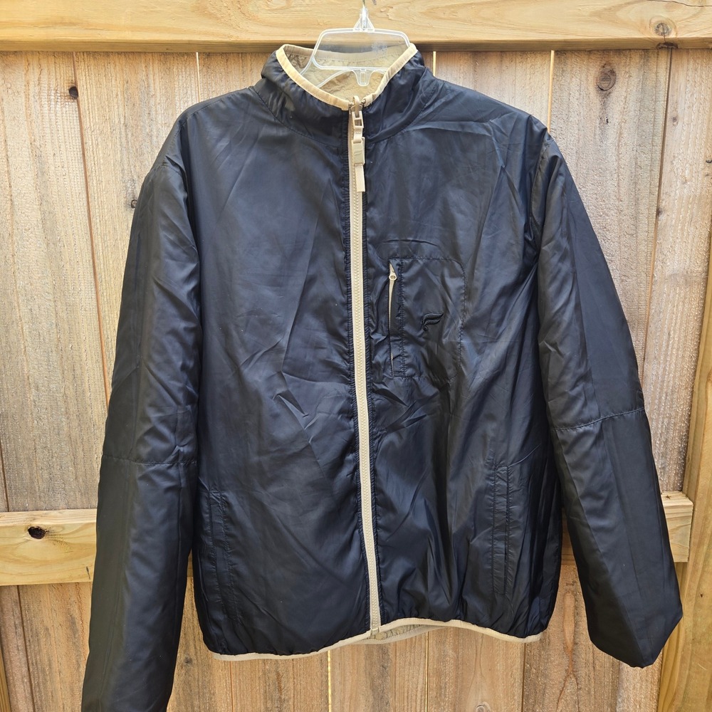 Fabletics Reversible Full Zip Jacket Mens Black Tan Quilted Windbreaker L